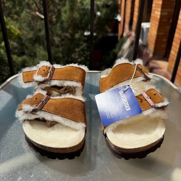 New Birkenstock Arizona Shearling Sandals in Suede Mink Brown US 8 / EUR 39 - Picture 6 of 12